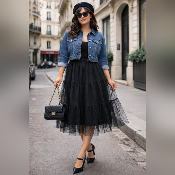 Scoop Dresses & Skirts - Scoop Black Polka Dot Tulle Midi Skirt XL NWT Parisian Chic!